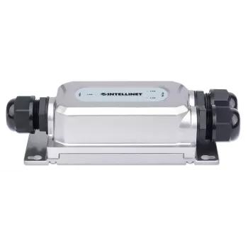 Intellinet Extender PoE++ Gigabit antivandalo per esterni a 2 porte, due porte 30 W, estende PoE fino a 100 m, budget di potenza 60 W, conforme IEEE 802.3bt (4PPoE), impermeabile IP67, certificato IK10, case in metallo