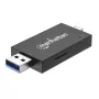 Manhattan Lettore/scrittore multi-card combo USB-A / USB-C, 5 Gbit/s (USB 3.2 Gen1 alias USB 3.0), connettore maschio su slot microSD e SD/MMC, formato mini, SuperSpeed USB, Windows o Mac, nero/trasparente, tre anni di garanzia