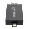 Manhattan Lettore/scrittore multi-card combo USB-A / USB-C, 5 Gbit/s (USB 3.2 Gen1 alias USB 3.0), connettore maschio su slot microSD e SD/MMC, formato mini, SuperSpeed USB, Windows o Mac, nero/trasparente, tre anni di garanzia