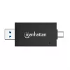 Manhattan Lettore/scrittore multi-card combo USB-A / USB-C, 5 Gbit/s (USB 3.2 Gen1 alias USB 3.0), connettore maschio su slot microSD e SD/MMC, formato mini, SuperSpeed USB, Windows o Mac, nero/trasparente, tre anni di garanzia