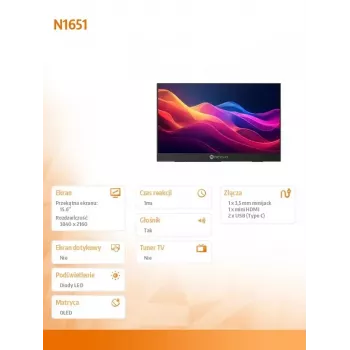 Monitor Neovo N1651 15 pollici OLED 4K USB-C mHDMI 400n