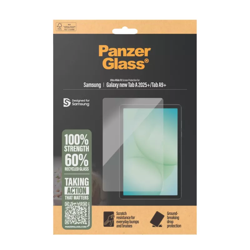 Protezione schermo temprata PanzerGlass per Samsung Galaxy Tab A11+ / Tab A9+ — Ultra-Wide Fit, PET, trasparente