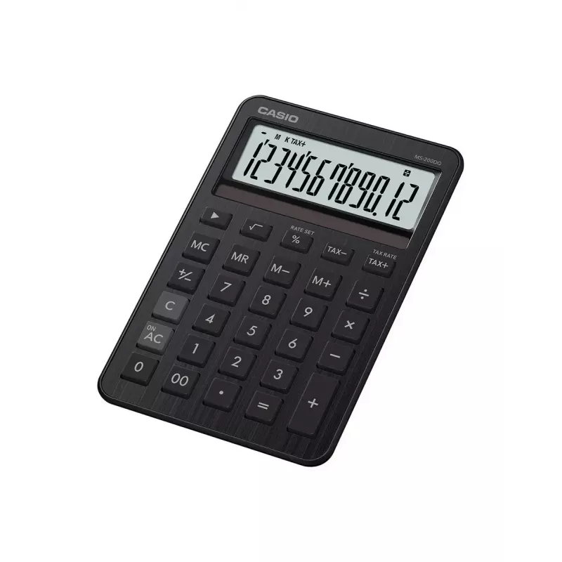 Calcolatrice da tavolo CASIO MS-200DQ — basic, 12 cifre, batteria/solare, funzioni tasse e margine, nero