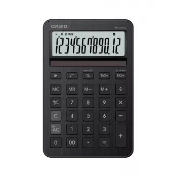 Calcolatrice da tavolo CASIO MS-200DQ — basic, 12 cifre, batteria/solare, funzioni tasse e margine, nero