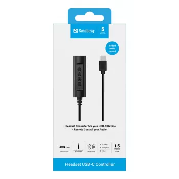 Cuffie Sandberg USB-C Controller, 1,5 m, controller, 25 g, nero