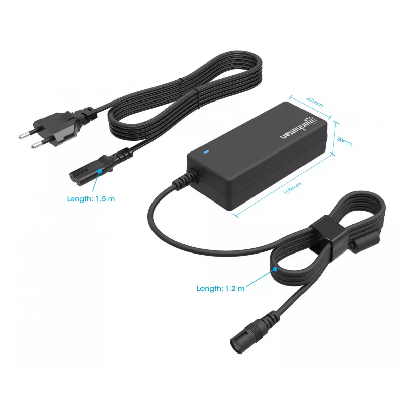 Manhattan alimentatore universale per notebook/laptop EU, 65 W, automatico con 9 punte, compatibile con la maggior parte dei laptop, ideale come alimentatore di ricambio, cavo di alimentazione EU, compatibile tra gli altri con: Acer, Asus, Dell, Fujitsu, HP, Lenovo, Samsung, Toshiba e altri