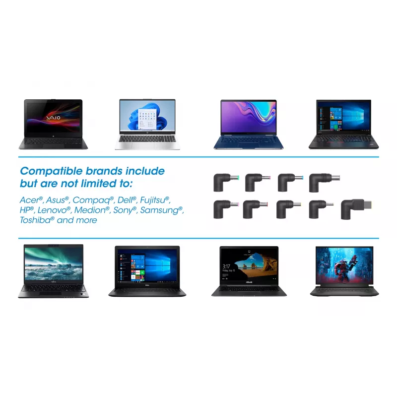 Manhattan alimentatore universale per notebook/laptop EU, 65 W, automatico con 9 punte, compatibile con la maggior parte dei laptop, ideale come alimentatore di ricambio, cavo di alimentazione EU, compatibile tra gli altri con: Acer, Asus, Dell, Fujitsu, HP, Lenovo, Samsung, Toshiba e altri