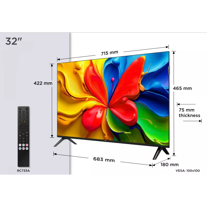 TV TCL 32V4C QLED 32 pollici (81,3 cm) HD 1366×768 Wi‑Fi Ethernet nero