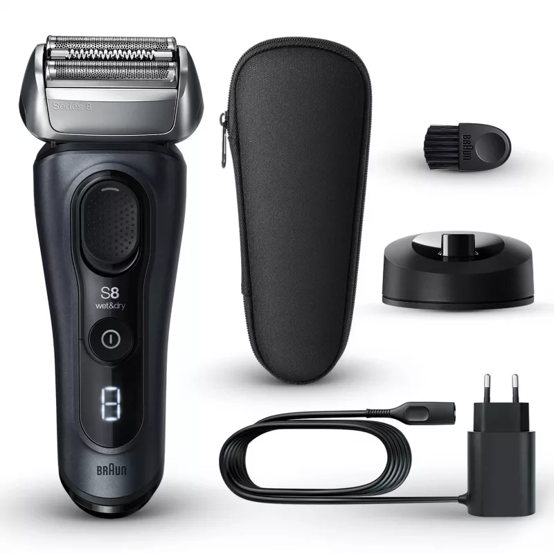 Braun Series 8 8513s rasoio wet & dry con base di ricarica e custodia da viaggio, fjordgrau