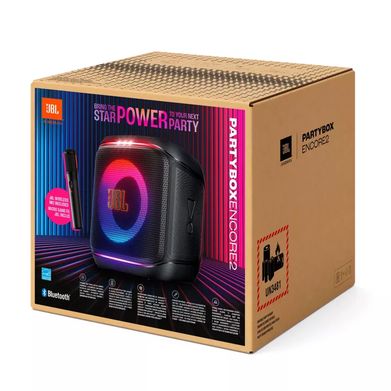 Altoparlante portatile mono JBL Encore 2 nero — 100 W, resistente agli schizzi, Bluetooth e cavo