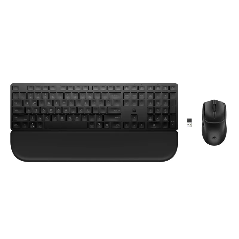 Set tastiera e mouse HP Multi-Device USB/Bluetooth PR585C con poggiapolsi, nero, mouse incluso