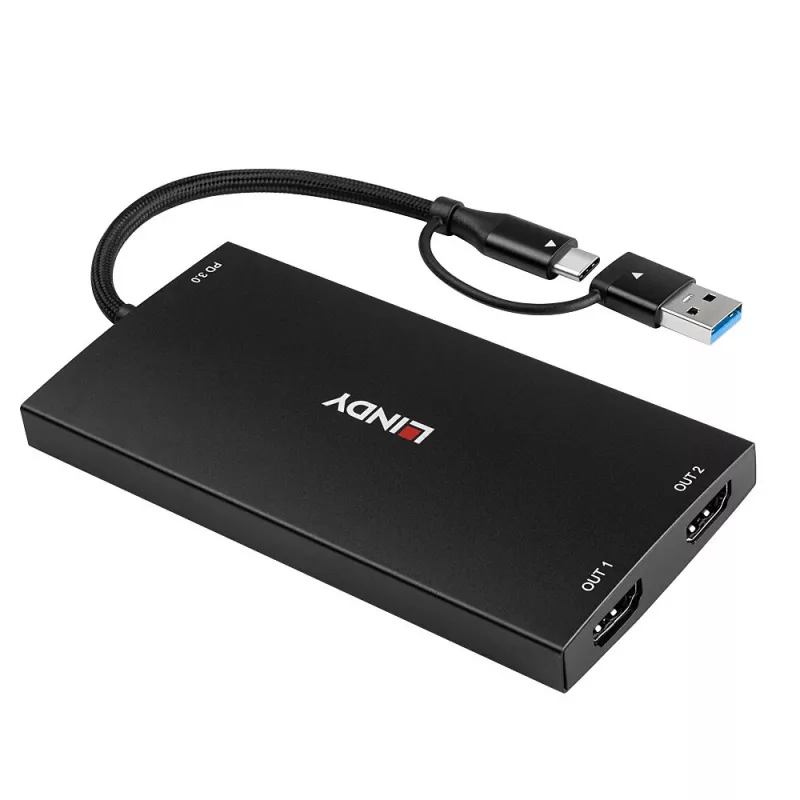 Adattatore per cavo video Lindy 43430 0,11 m USB Type-C 2 x HDMI nero