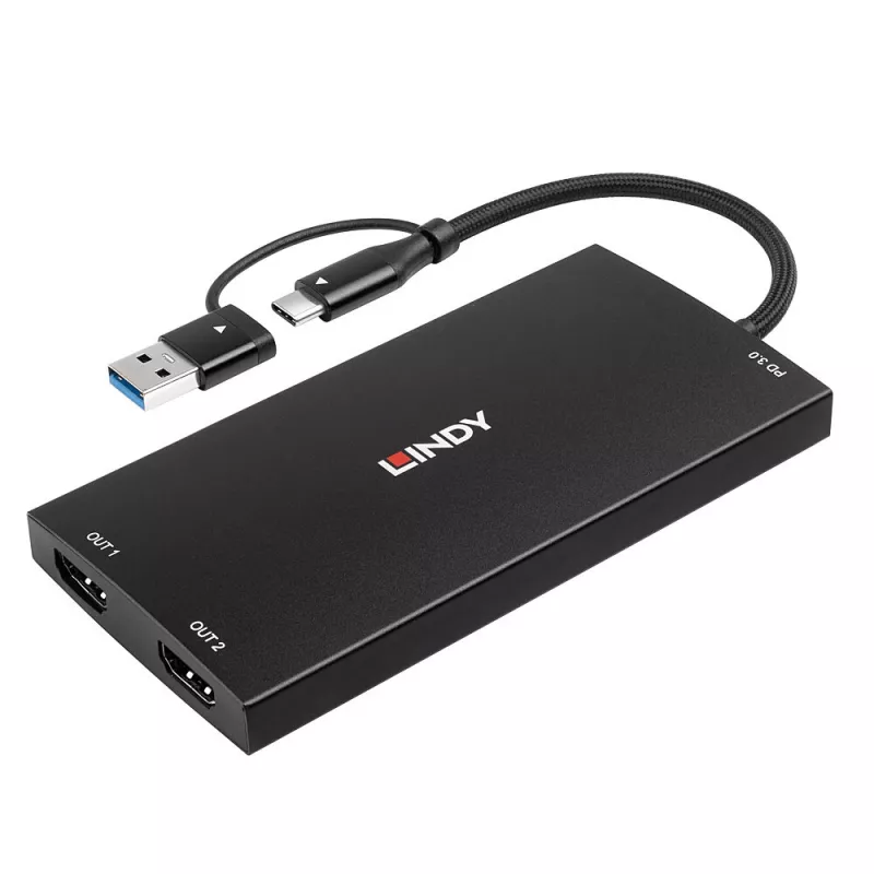 Adattatore per cavo video Lindy 43430 0,11 m USB Type-C 2 x HDMI nero