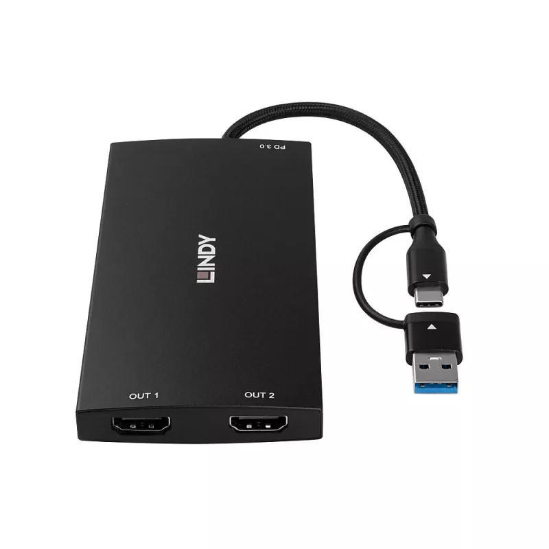 Adattatore per cavo video Lindy 43430 0,11 m USB Type-C 2 x HDMI nero