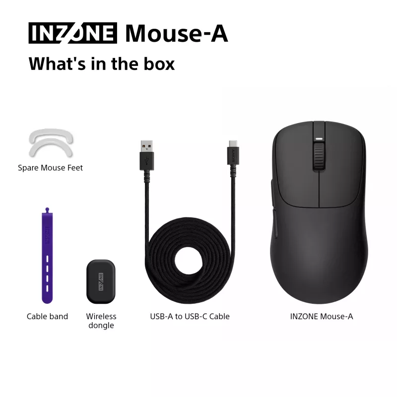 Mouse da gaming wireless Sony INZONE per destrimani RF ottico 30000 DPI, accelerazione 70G, scroll a rotella