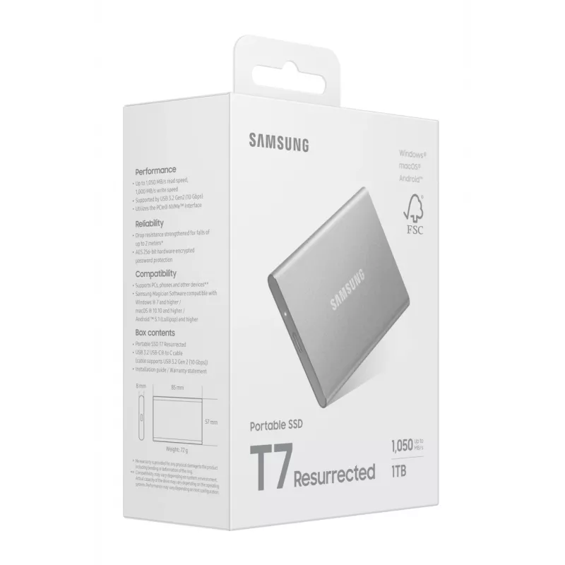 Samsung MU-PD1T0G/WW unità a stato solido esterna 1 TB USB Type-C 3.2 Gen 2 (3.1 Gen 2) argento