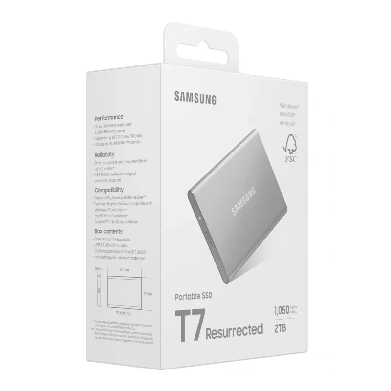 Samsung MU-PD2T0G/WW unità a stato solido esterna 2 TB USB Type-C 3.2 Gen 2 (3.1 Gen 2) argento