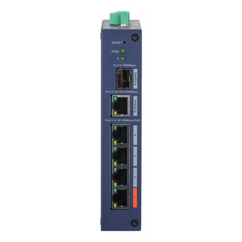 Switch managed hardened DAHUA CHS4106-4ET-60 — 6 porte, 4x PoE 10/100, L2, 4,8 Gbit/s, 8000 MAC