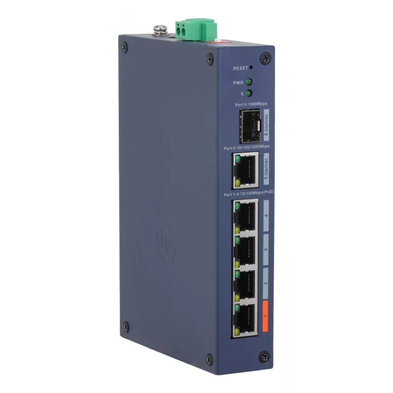 Switch managed hardened DAHUA CHS4106-4ET-60 — 6 porte, 4x PoE 10/100, L2, 4,8 Gbit/s, 8000 MAC