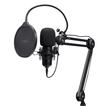 Microfono per podcast TRUST GXT 270 Emita II+ — a condensatore USB, con filo, corpo in metallo, nero, cavo 2,5 m
