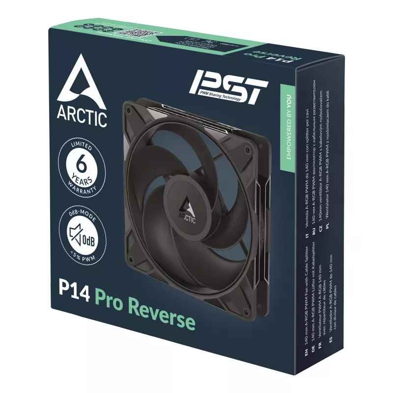 ARCTIC Freezer P14 Pro Reverse – confezione da 3 – ventole A-RGB PWM da 140 mm con splitter per cavi