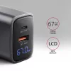 Caricabatterie da parete AXAGON ACU-PQ67D, 67W, USB-C PD3.0 + USB-A QC4+, 2 uscite, display LCD, 100–240V