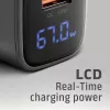 Caricabatterie da parete AXAGON ACU-PQ67D, 67W, USB-C PD3.0 + USB-A QC4+, 2 uscite, display LCD, 100–240V