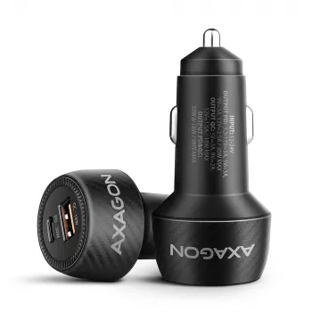 Caricabatterie da auto AXAGON PWC-PQ48, 48 W, USB-C (PD3.0) + USB-A (QC4+), ingresso 12–24 V, nero