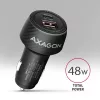 Caricabatterie da auto AXAGON PWC-PQ48, 48 W, USB-C (PD3.0) + USB-A (QC4+), ingresso 12–24 V, nero