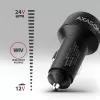 Caricabatterie da auto AXAGON PWC-PQ48, 48 W, USB-C (PD3.0) + USB-A (QC4+), ingresso 12–24 V, nero
