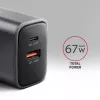Alimentatore AXAGON ACU-PQ67, 67W, PD3.0 + QC4+, 1x USB-C + 1x USB-A, 100–240V, grigio/nero