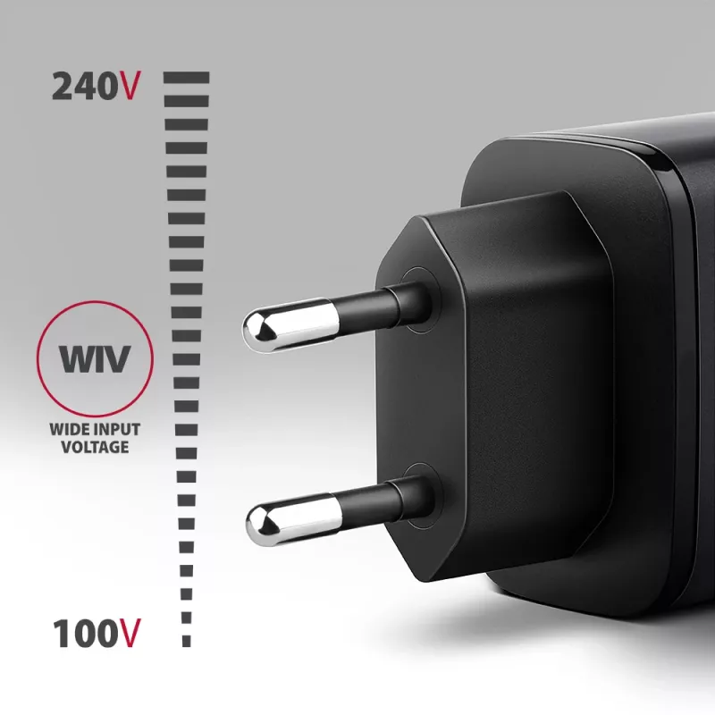 Alimentatore AXAGON ACU-PQ67, 67W, PD3.0 + QC4+, 1x USB-C + 1x USB-A, 100–240V, grigio/nero