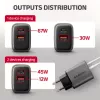 Alimentatore AXAGON ACU-PQ67, 67W, PD3.0 + QC4+, 1x USB-C + 1x USB-A, 100–240V, grigio/nero