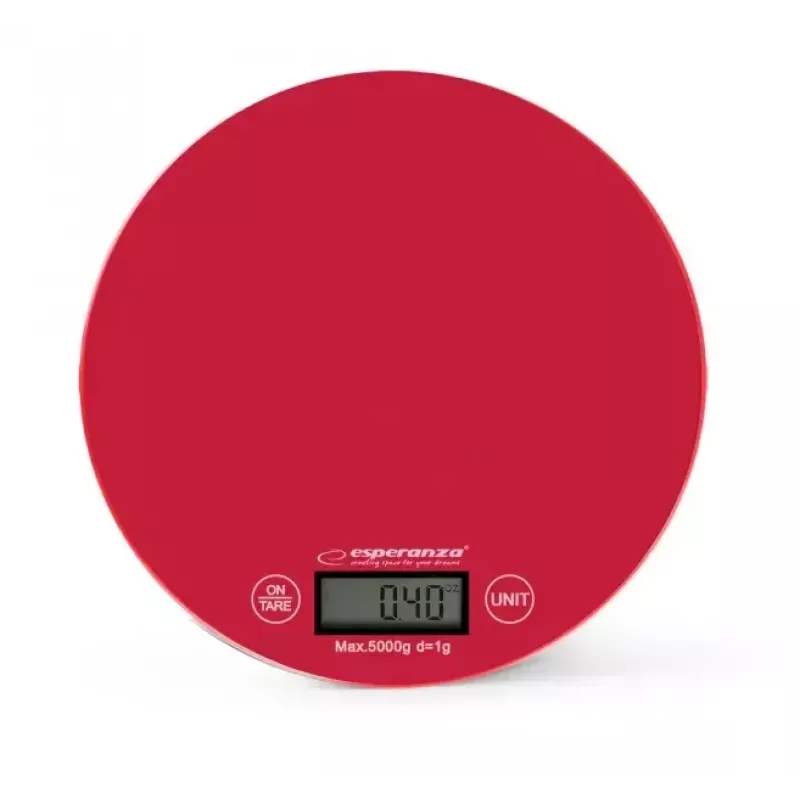 Bilancia da cucina elettronica ESPERANZA EKS003R — capacità 5 kg, tara, g/lb/oz, rossa