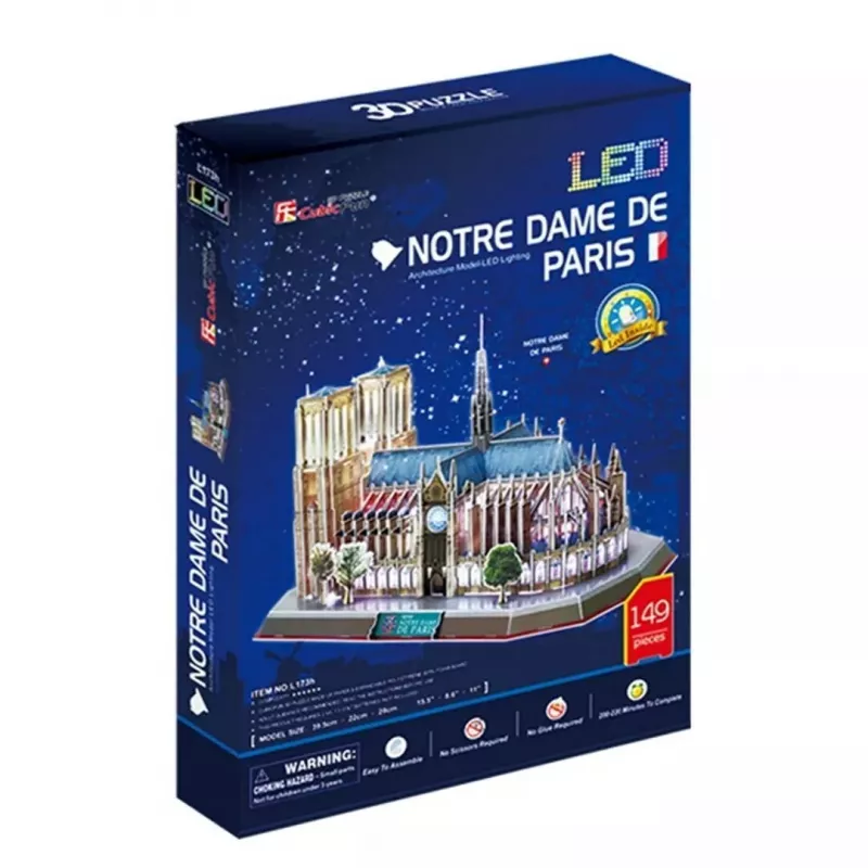 Puzzle 3D CubicFun Notre Dame (luce) — modello DA-20509, edizione leggera illuminata