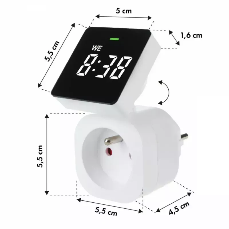 Timer digitale GreenBlue GB610E, carico max 16A, IP20, cicli on/off programmabili