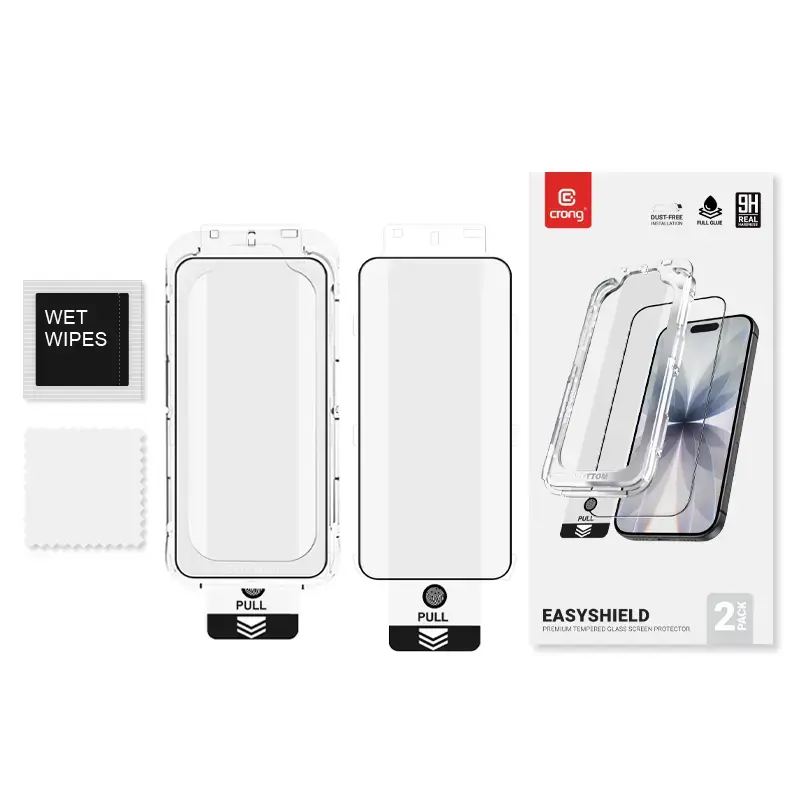 Pellicola protettiva in vetro temperato Crong EasyShield 2-Pack Full Glue per iPhone 16e / iPhone 14 / iPhone 13 / iPhone 13 Pro, alluminosilicato, lucida