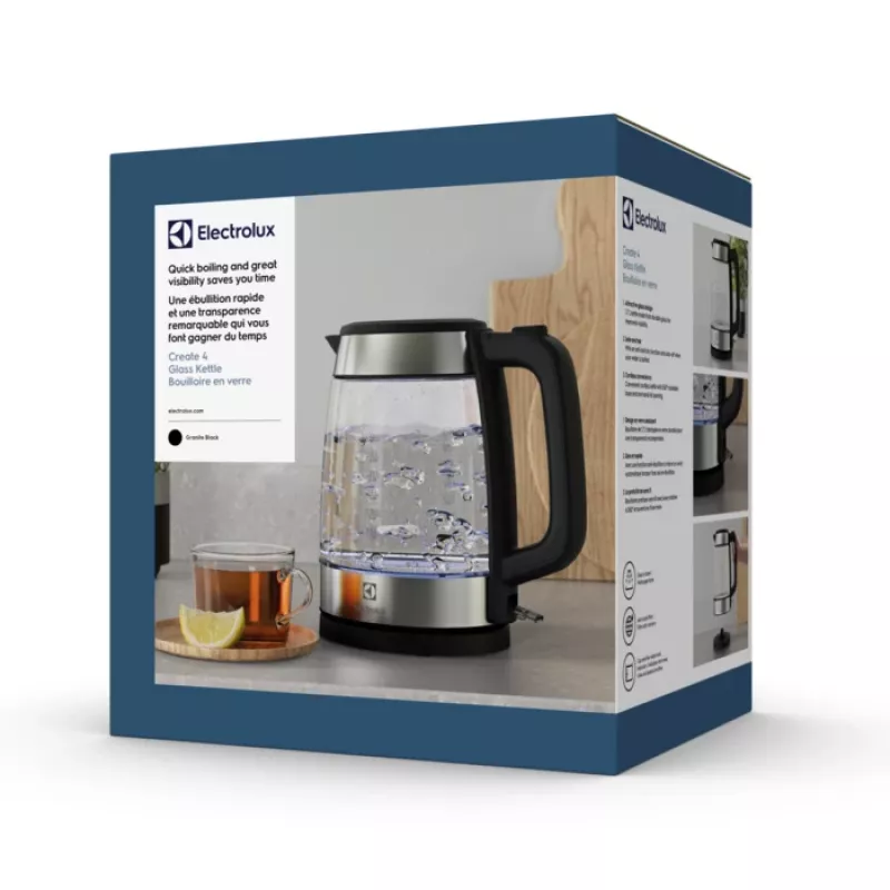Electrolux E4GK1-4GB bollitore 1,7 L 2200 W nero, acciaio inox, trasparente