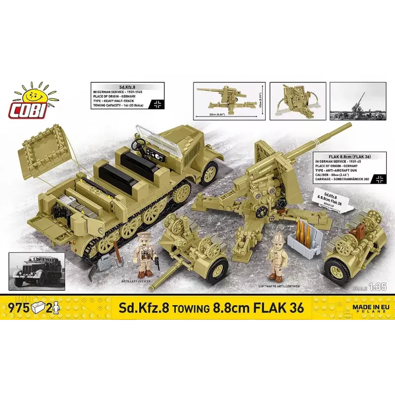 Cobi Blocks Sd.Kfz.8 con 8,8 cm Flak 36 set di costruzione, 975 pezzi