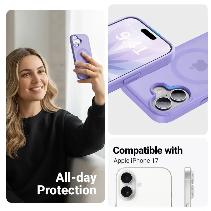 Custodia Crong Hybrid Matte Magnetic MagSafe per iPhone 17 — lavanda traslucido, PC+TPU