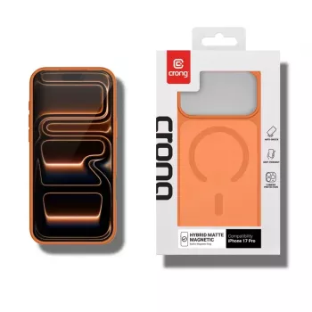 Custodia Crong Hybrid Matte Magnetic MagSafe per iPhone 17 Pro — PC+TPU, arancione traslucido
