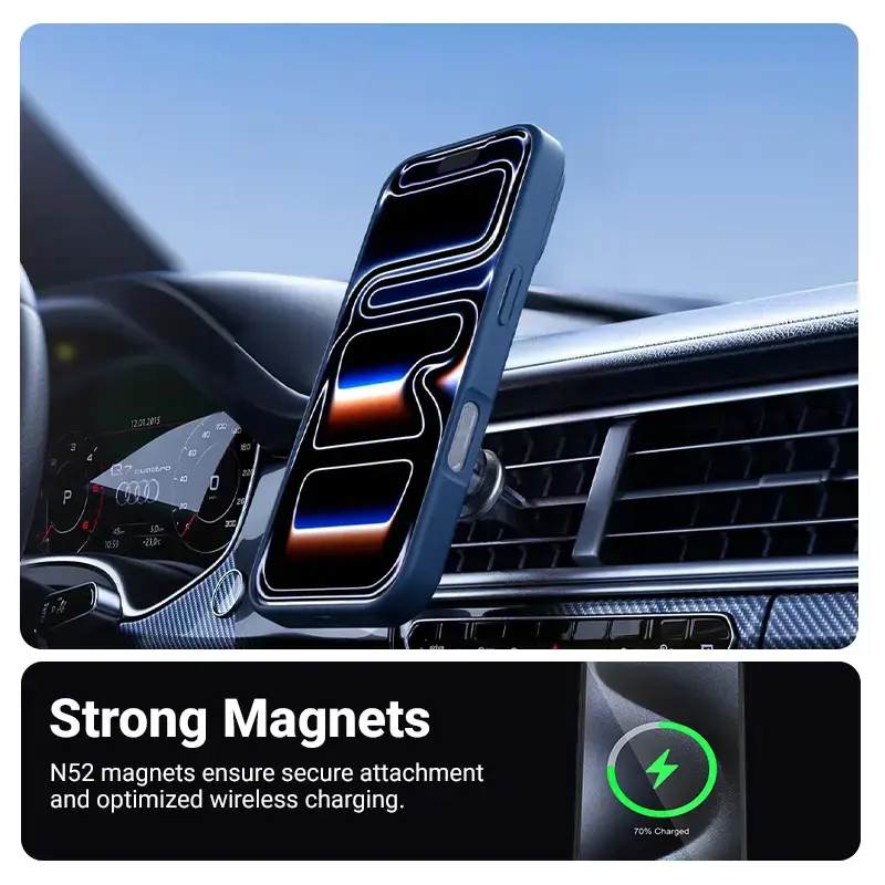 Custodia Crong Hybrid Matte Magnetic MagSafe per iPhone 17 Pro Max – PC+TPU, navy traslucido