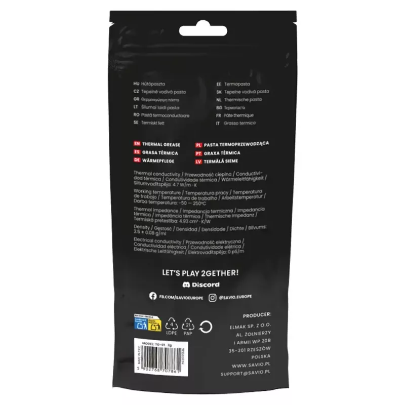 Savio TG-01 pasta termica, 2 g, 4,7 W/m·K