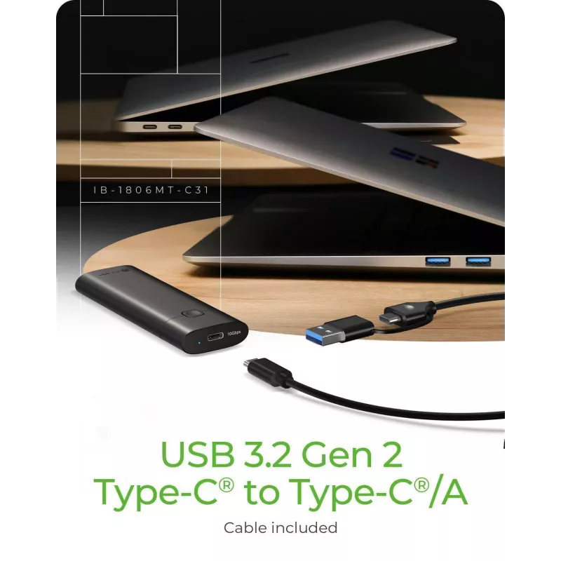 Case per M.2 NVMe ICY BOX con USB 3.2 Gen 2 Type-C, case per SSD, M.2, PCI Express, 10 Gbit/s, Hot-Swap, nero