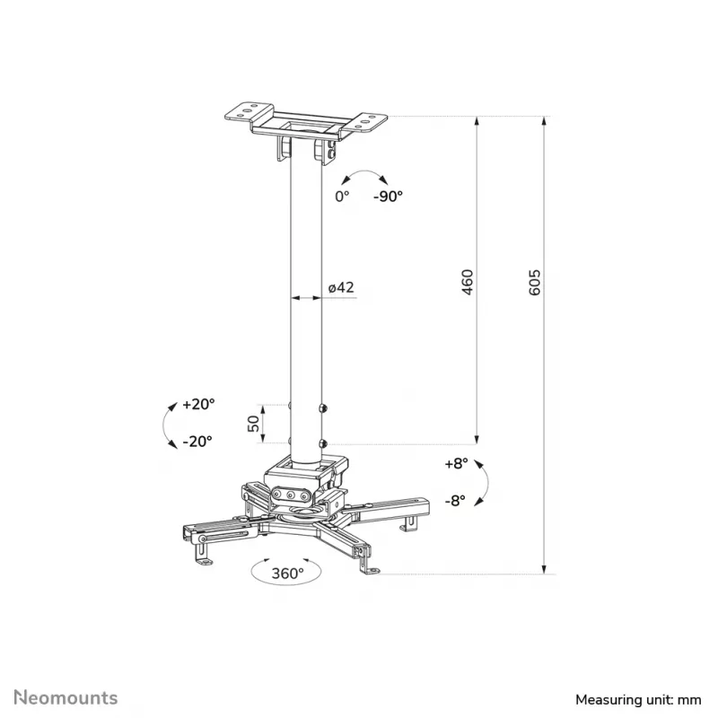 Supporto da soffitto per proiettore Neomounts CL25-540WH1 – h 60,5–90,5 cm – montaggio semplice – completamente orientabile