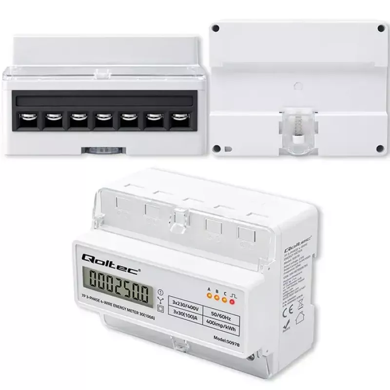 Contatore di energia trifase per guida DIN QOLTEC 50978 — 400 V, 100 A