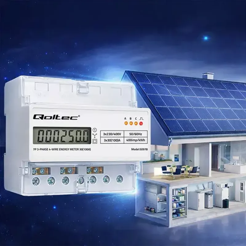 Contatore di energia trifase per guida DIN QOLTEC 50978 — 400 V, 100 A