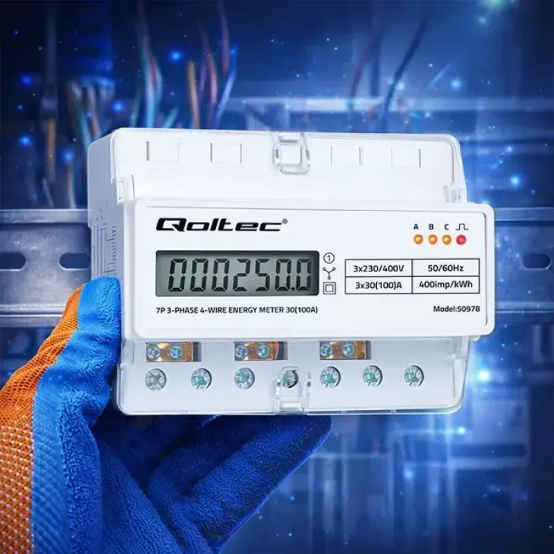 Contatore di energia trifase per guida DIN QOLTEC 50978 — 400 V, 100 A