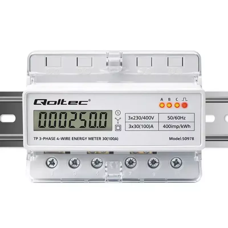 Contatore di energia trifase per guida DIN QOLTEC 50978 — 400 V, 100 A