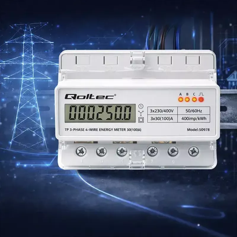 Contatore di energia trifase per guida DIN QOLTEC 50978 — 400 V, 100 A